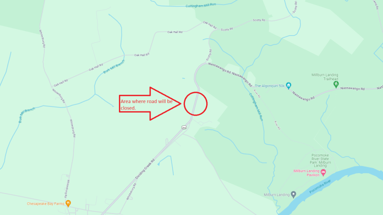 Nassawango Road will be closed on Tuesday, June 11th for roadwork